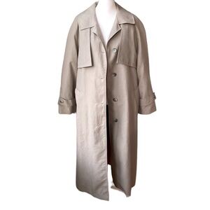 Vintage J&H Fashions Taupe Beige Full Length Trench Coat Wool Plaid Flannel